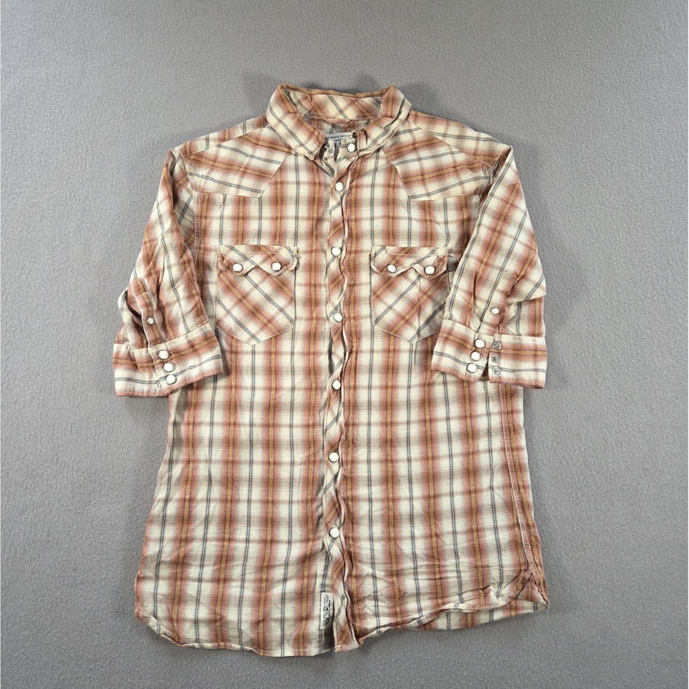 All Saints Shirt Mens Small Plaid Spitalfields Pearl Snap Wire Sawtooth Western